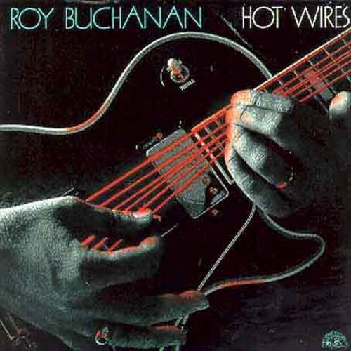 Album cover with a hand playing a black guitar, red strings highlighted.