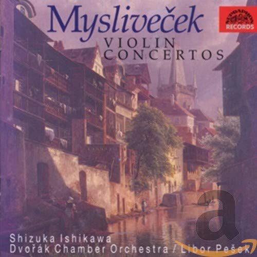 CD cover: painting of a European town with text “Mysliveček Violin Concertos.”