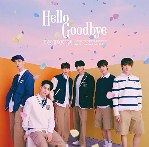Six young men, the group Drippin, pose against a colorful, pastel background.