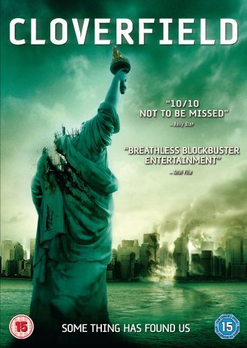 Cloverfield DVD cover: damaged Statue of Liberty amid city destruction.