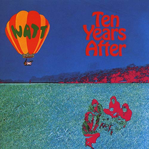 Album cover for "Ten Years After - Watt" with hot air balloon and silhouetted figures.