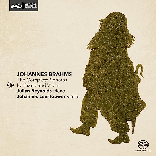 CD cover for Brahms sonatas featuring a silhouetted figure with a cane.