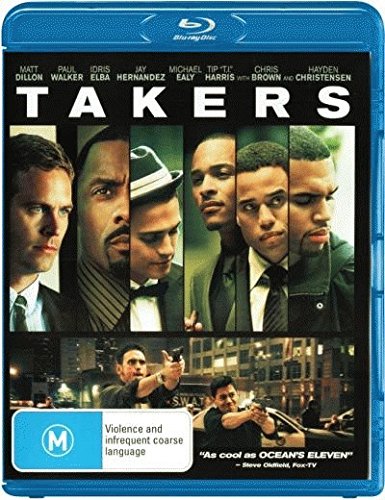 Blu-ray cover for the action film "Takers" featuring six actors' faces.