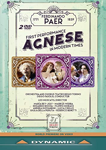 DVD cover for "Agnese" with ornate design, three portraits, and text on a beige background.