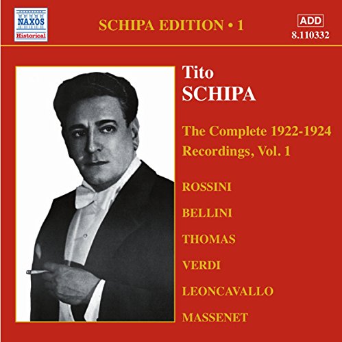 Red CD cover featuring a black and white portrait of opera singer Tito Schipa.