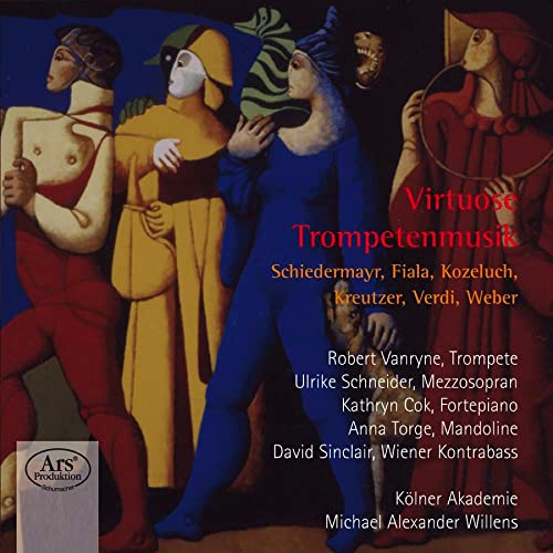 CD cover featuring stylized figures in Renaissance-era clothing, trumpet music theme.