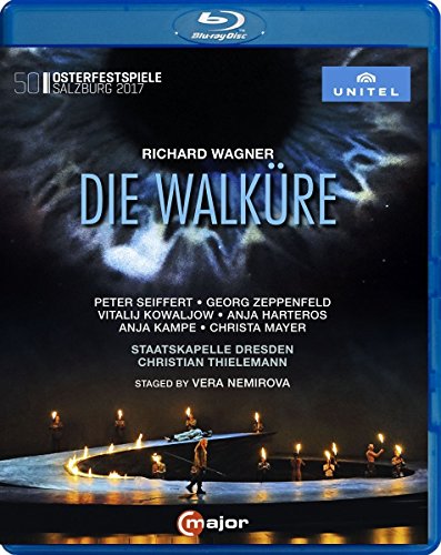 "Blu-ray case cover for 'Die Walkure' with a dramatic stage scene and lit candles."