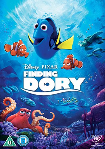 Finding Dory DVD cover featuring a close-up of the blue tang fish, Dory.