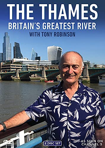 Tony Robinson stands before the River Thames, London skyline, and a bridge on DVD cover.
