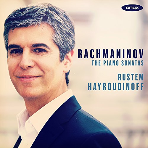 CD cover featuring pianist Rustem Hayroudinoff and text "Rachmaninov.