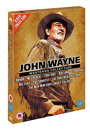 DVD cover for "John Wayne Westerns Collection" featuring Wayne in cowboy attire.