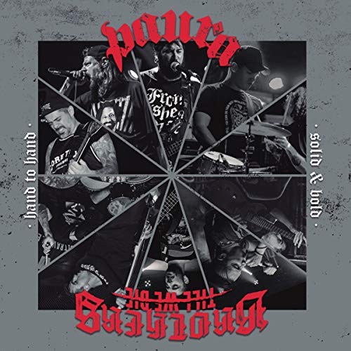 Split vinyl album cover featuring fragmented images of musicians performing.
