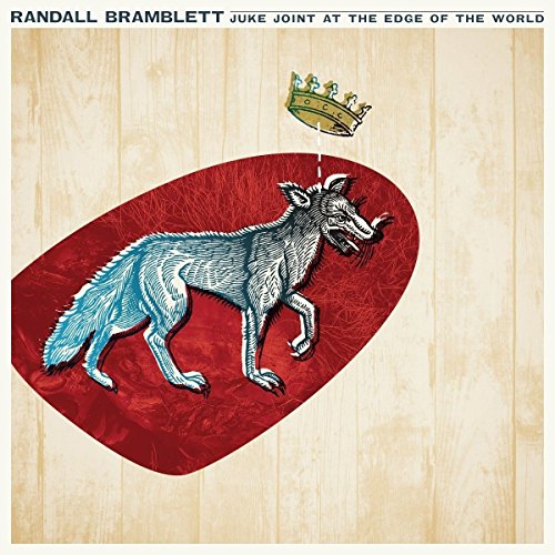 "Album cover featuring a wolf wearing a crown on a red background."
