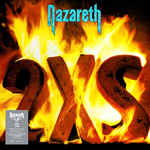 Nazareth “2XS” vinyl album cover with flaming letters and fiery background.