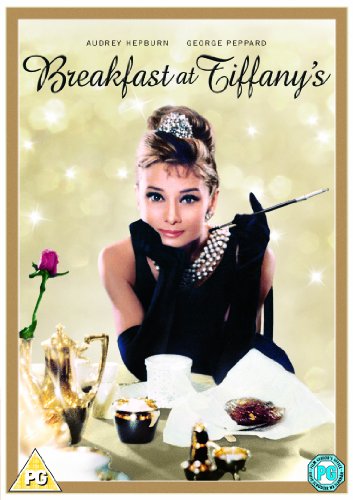 DVD cover for "Breakfast at Tiffany's" featuring Audrey Hepburn in a black dress.