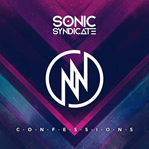 "Album cover with 'Sonic Syndicate' and 'Confessions' text, white logo on purple and blue background."