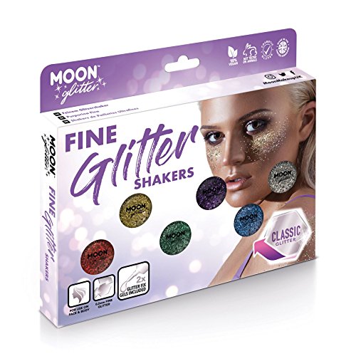 Classic Fine Glitter Shakers by Moon Glitter - Boxset - Cosmetic Festival Makeup Glitter for Face, Body, Nails, Hair, Lips - 5g