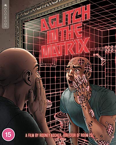 A Glitch in the Matrix" Blu-ray cover with distressed man and red text.