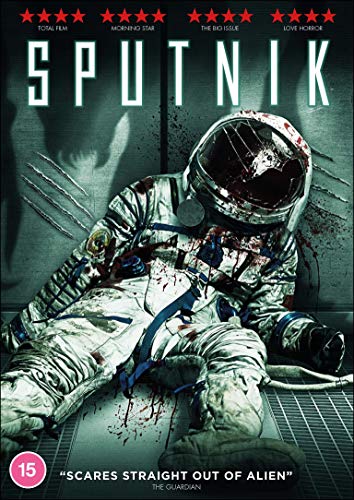 DVD cover for "Sputnik" showing a damaged spacesuit with blood splatter.