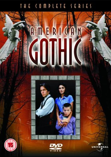 “American Gothic” DVD cover featuring a couple and a young boy framed by angels.