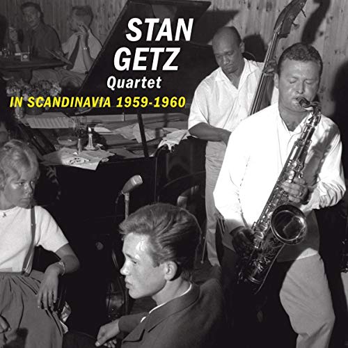 Stan Getz Quartet album cover, black and white photo of musicians playing.