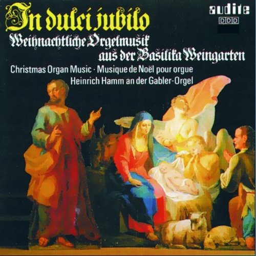 "CD cover featuring a nativity scene painting with Mary, Joseph, and angels."