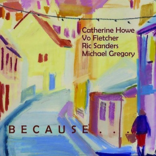 "Album cover art: abstract street scene painting with 'BECAUSE' text and artist names."