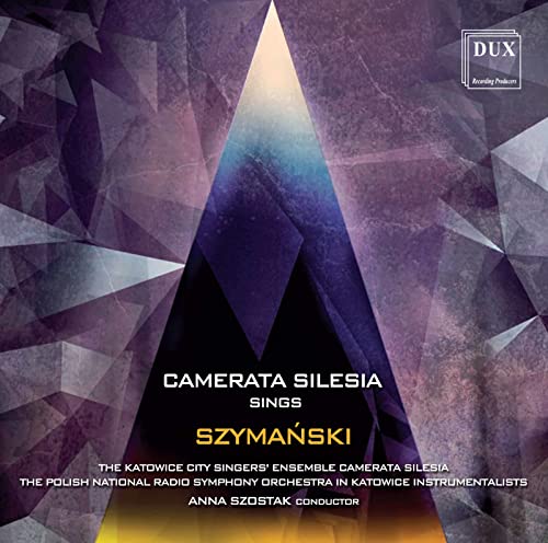 CD cover: abstract geometric design with text “Camerata Silesia Sings Szymanski”.