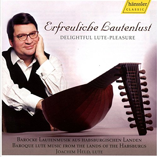 A man with a lute on a light background, classical music CD cover.
