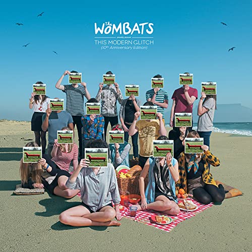 Album cover: people on a beach with wombat images obscuring faces.