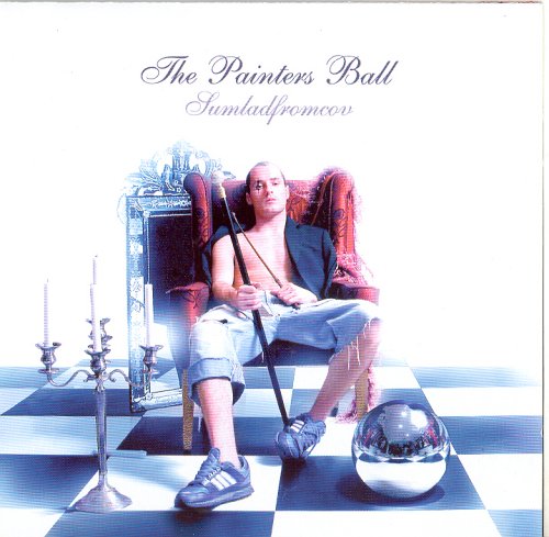 Album cover with man sitting in red chair, holding cane, on a checkered floor.