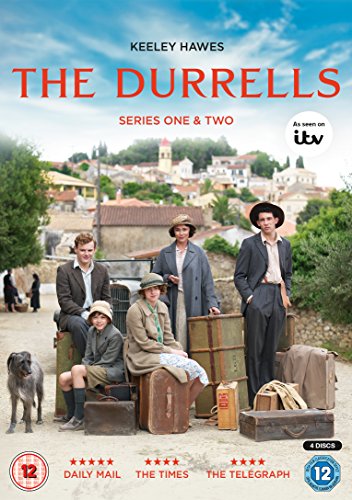 "The Durrells" DVD cover featuring a family with luggage in a scenic village setting.