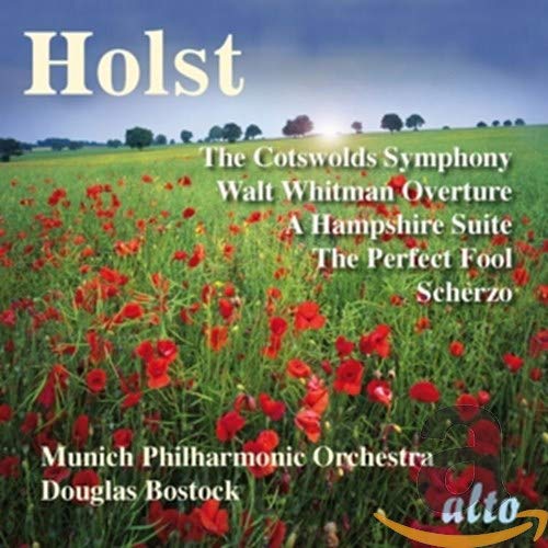 CD cover with a poppy field and text listing Holst compositions.