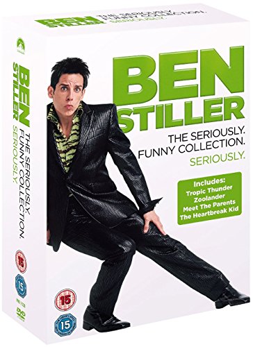 White DVD box featuring Ben Stiller in a black suit, with green title text.