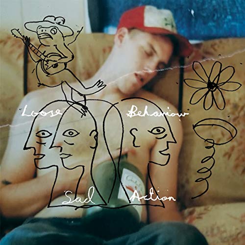 Vinyl album cover with a sleeping person and doodle-like drawings.