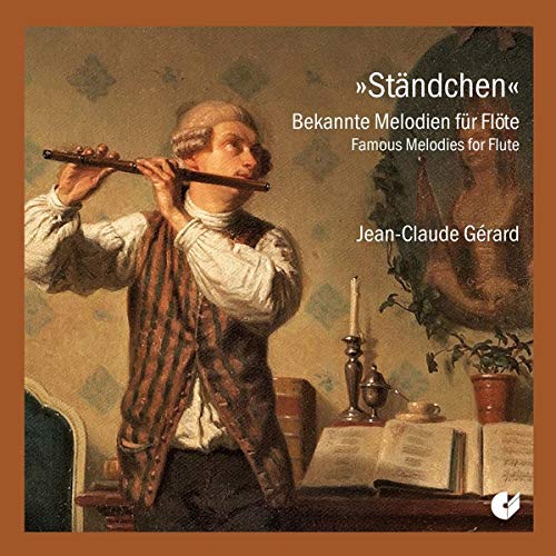 "CD cover with a man playing the flute, surrounded by musical elements."