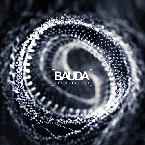 Dark spiral of glowing particles with "BAUDA - Sporelights" text overlay.