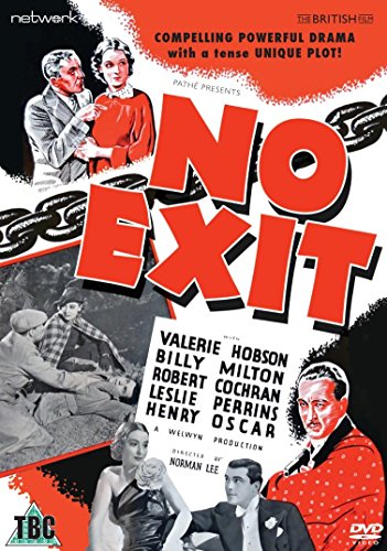 DVD cover for "No Exit" with bold red title, black and white images, and red accents.