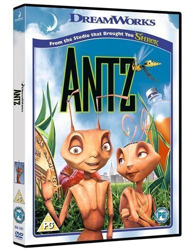 "DVD case for 'Antz' featuring cartoon ants on the cover with a blue sky."