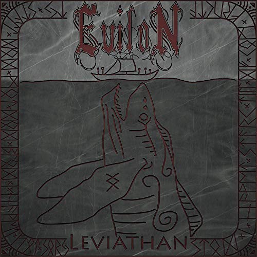 The image is an album cover. #### Alt text: "Album cover with 'Evilon' in red, 'Leviathan' below, and a whale outline on dark grey."