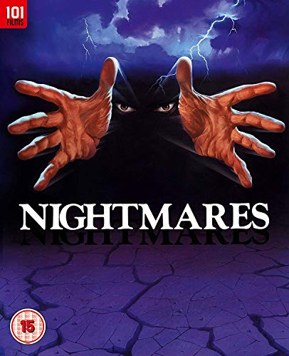 Nightmares" Blu-ray cover with menacing eyes and outstretched hands against a stormy sky.