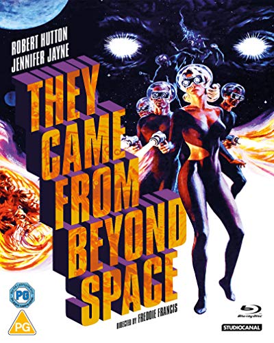 Vintage sci-fi movie poster featuring aliens and bold yellow text.