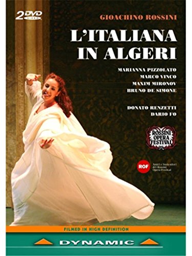 DVD cover for Rossini’s “L’italiana in Algeri” opera, featuring a singer.