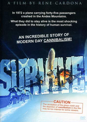 DVD cover for "Survive!", depicting a plane crash in snowy mountains.