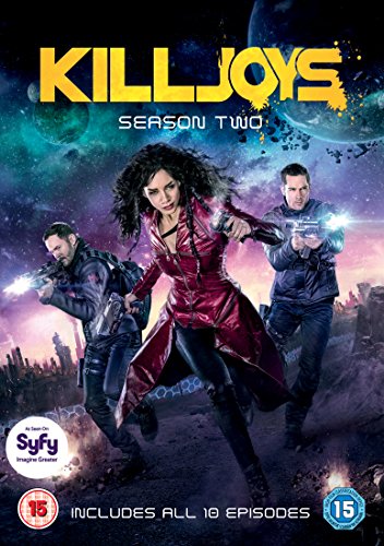 "Killjoys Season 2 DVD cover featuring three characters with guns in a space scene."