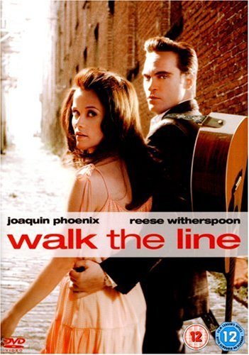 "Walk the Line DVD cover featuring Joaquin Phoenix and Reese Witherspoon."