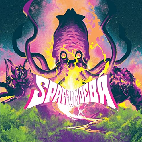 Sci-fi movie poster featuring a large amoeba and two monster creatures.