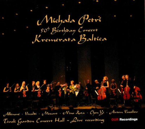 "CD cover featuring an orchestra on stage with gold text overlay."