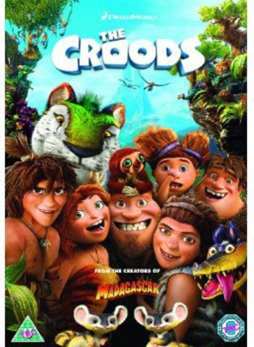 DVD cover for "The Croods" featuring a prehistoric family and creatures.