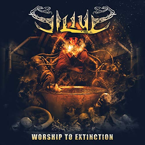 CD cover for Silius’ “Worship To Extinction” featuring fiery, distorted imagery.